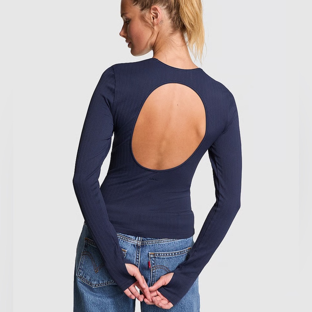 NWOT PINK Victoria's Secret Midnight Blue Open-Back Top Thumb Holes Size XL